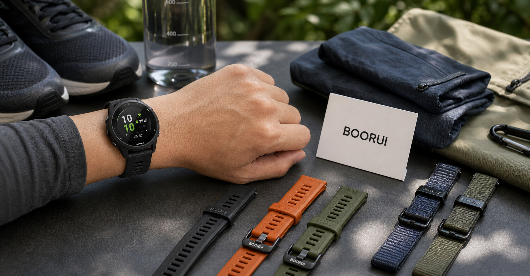 BOORUI sport silicone and nylon smartwatch bands for Garmin-style outdoor buyers
