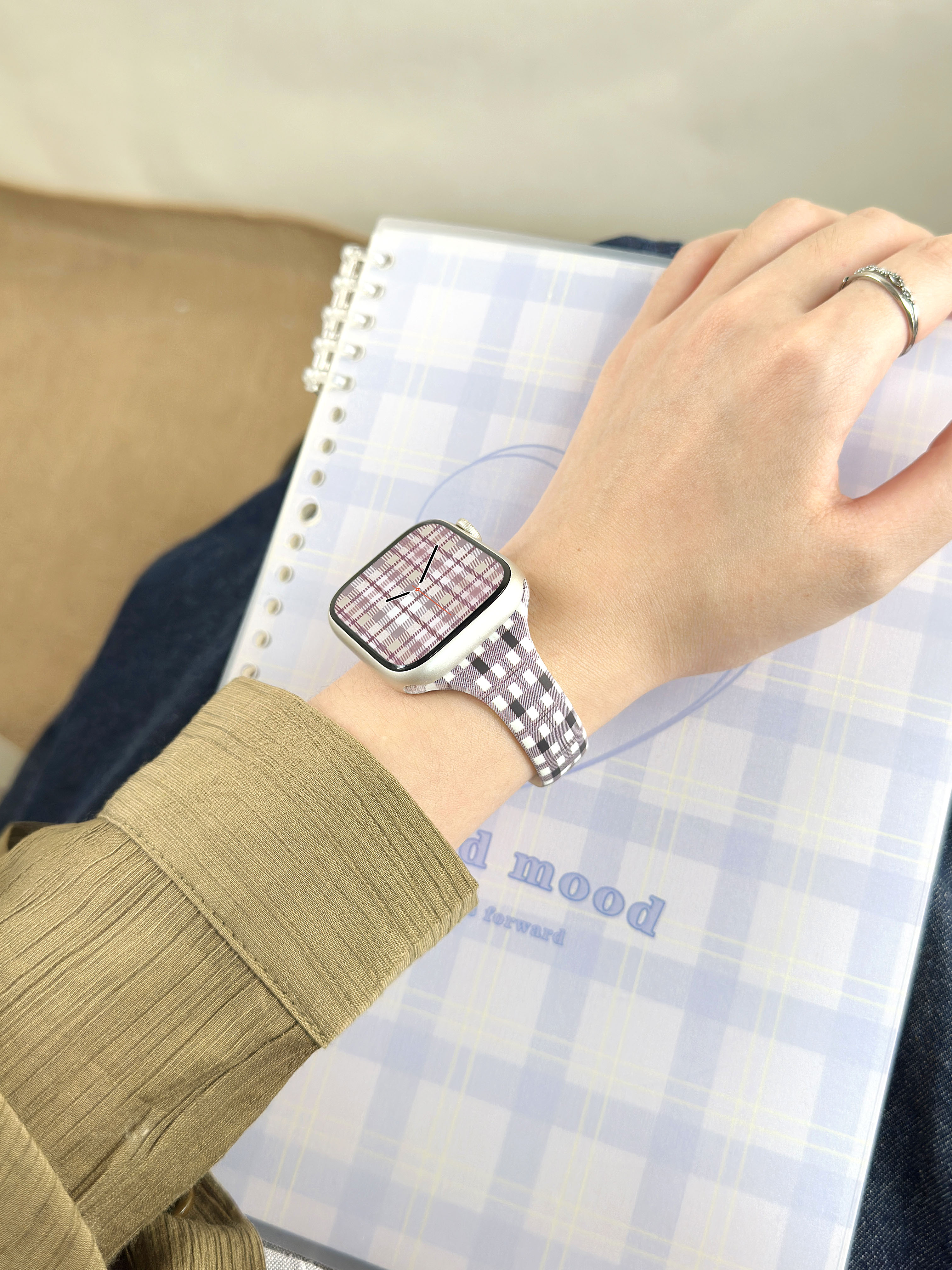 P03 printed silicone Apple Watch band wrist lifestyle view