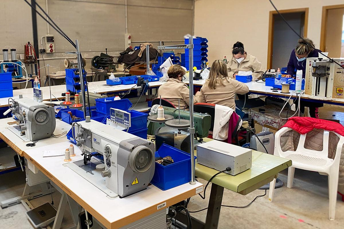 Watch band stitching and assembly workshop for leather and textile strap production